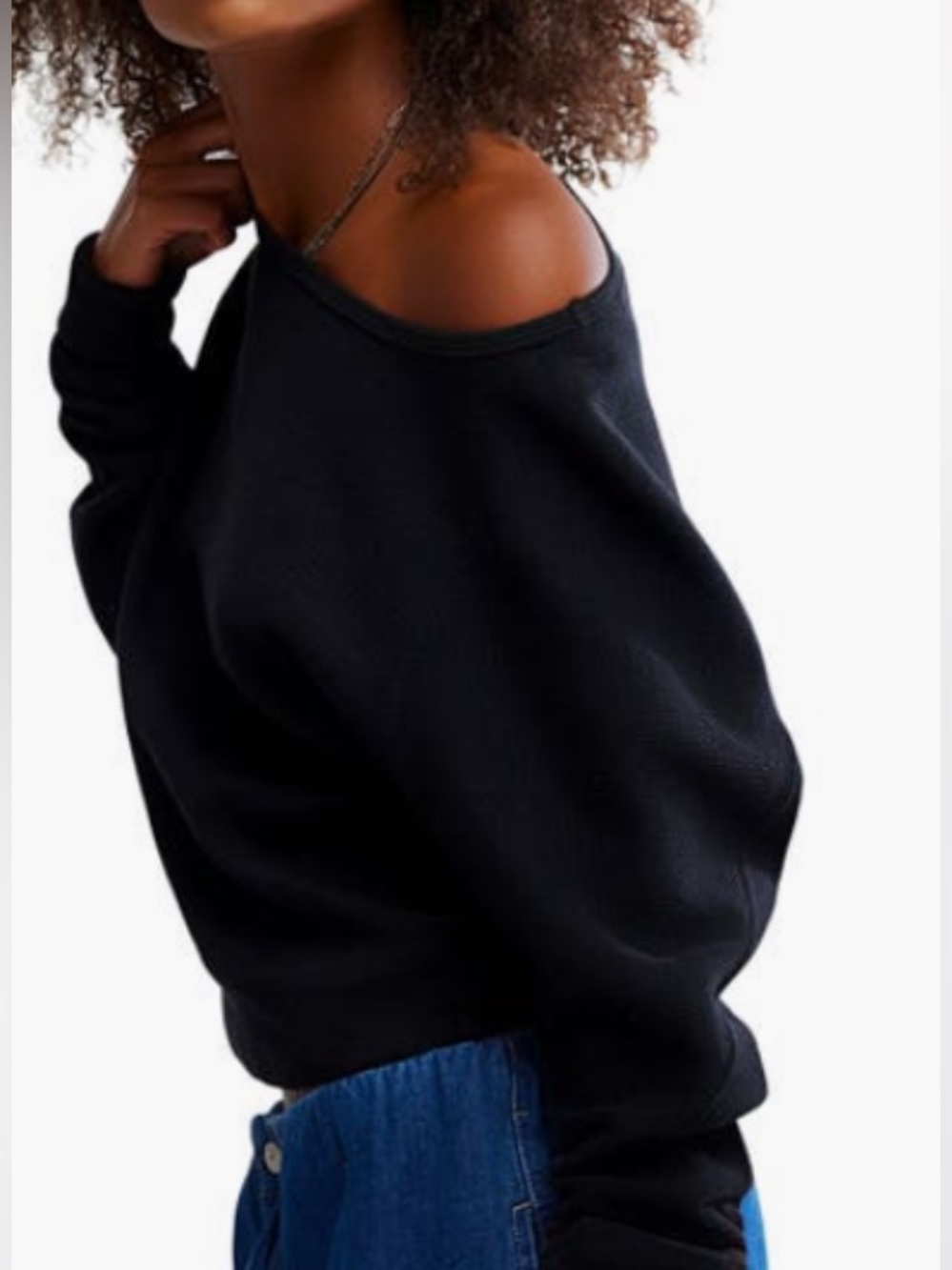 We The Free Black Fiji Asymmetrical Off-Shoulder Long Sleeve Waffle Knit Top - Picture 2 of 8